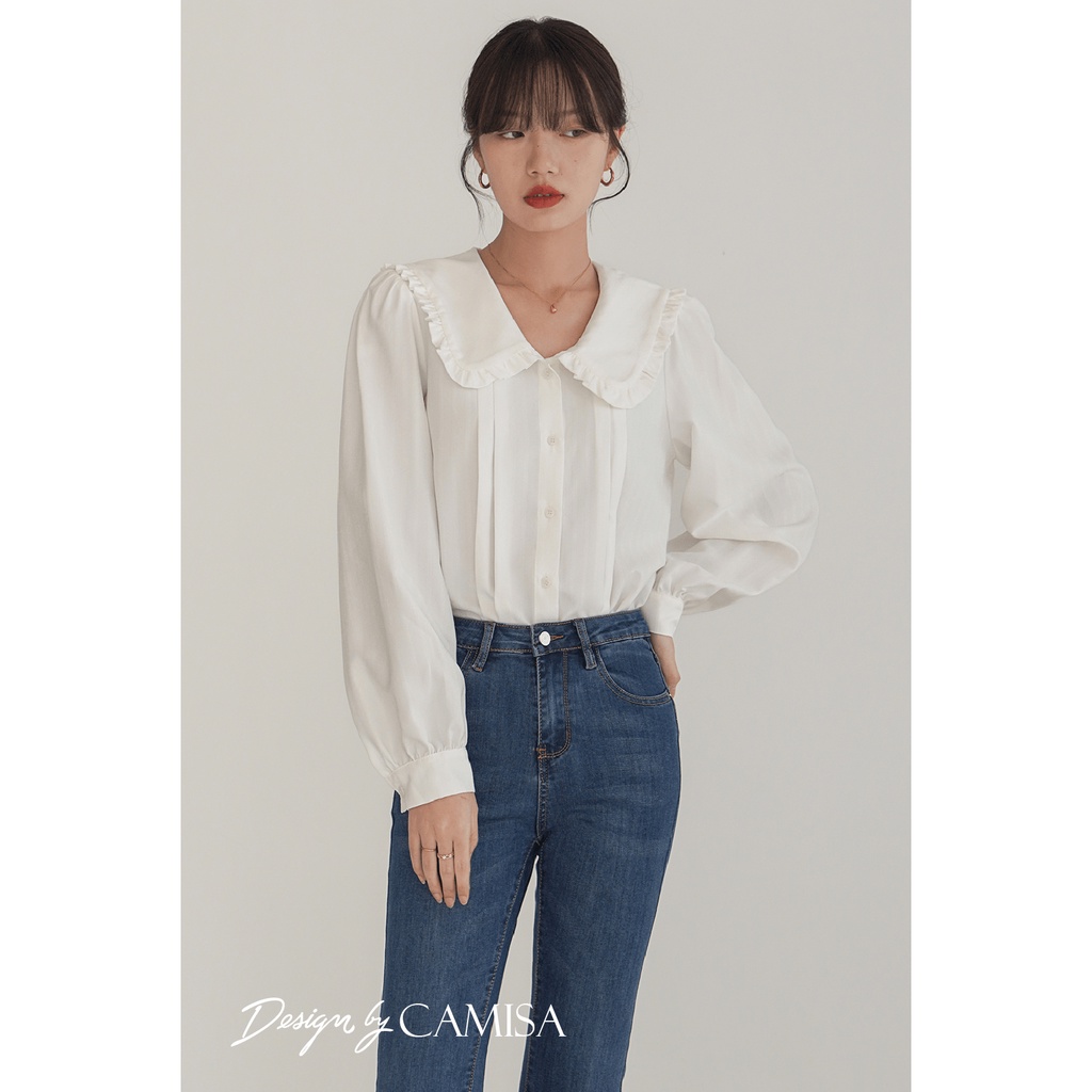 Áo Sơ Mi Nữ CAMISA Cổ Bèo Dài Tay Phong Cách Vintage Hàn Quốc, Sơ Mi Trắng Đen Công Sở Form Rộng Nữ Kiểu Cao Cấp CM26