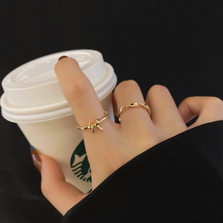 Set nhẫn 🍒FREESHIP🍒 Bộ nhẫn unisex 2 món nơ & vòng xoắn, nhẫn xinh xắn douyin