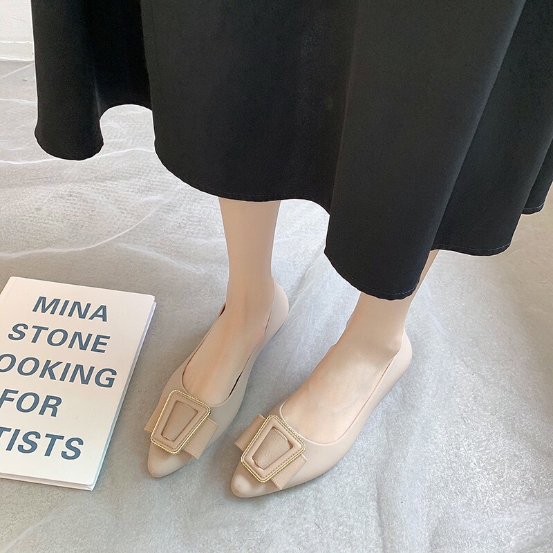 Giày búp bê mũi nhọn - Giày nhựa thơm đế bệt đi mưa chống nước basic đủ size 36-40