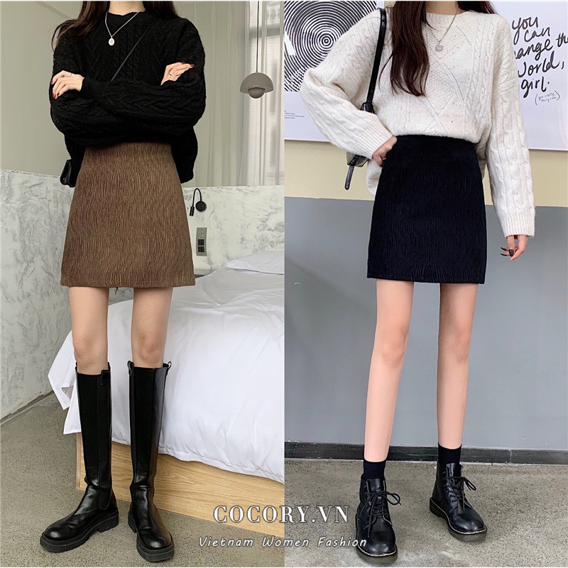 Cocory vn Chân Váy Chữ A Lưng Cao Màu Trơn Phong Cách Hàn Quốc