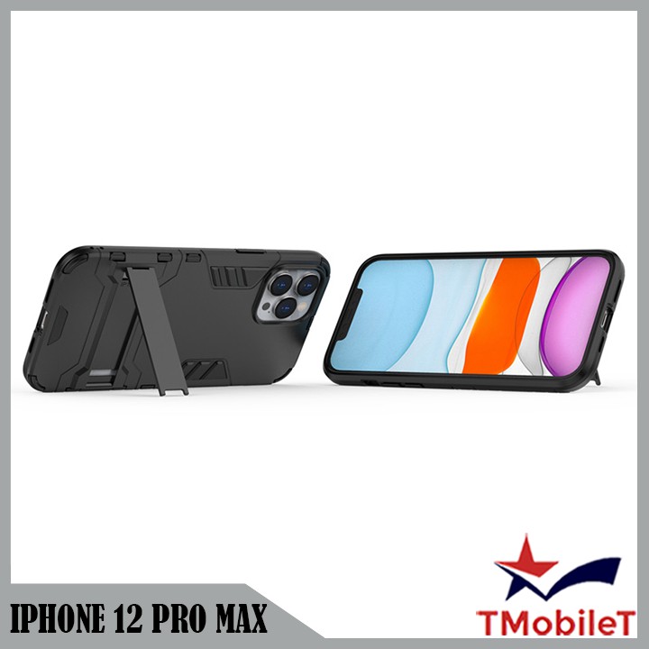 Ốp Lưng Apple iPhone 12 Pro Max iRon Man chống sốc Bảo Vệ Điện Thoại Có Chân Chống Xem Video - Màu Đen