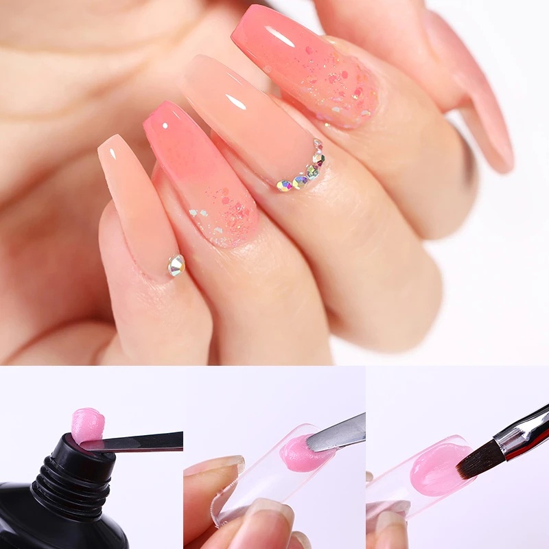 1 Hộp Bộ Móng Tay Giả Ballerina Gel Tự Nhiên Phủ Toàn Diện / Bộ Móng Tay Giả Acrylic Trong Suốt Dạng Nhấn