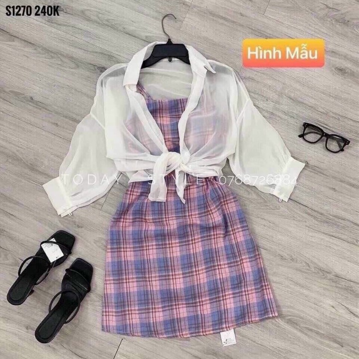 Đầm 2 Dây Nữ Phối Sọc Caro Dáng Lửng Thời Trang Mẫu Mới Siêu Hot | BigBuy360 - bigbuy360.vn