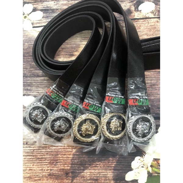 Dây lưng da bò mặt tròn viền đỏ D08.2 (Hàng Limited)