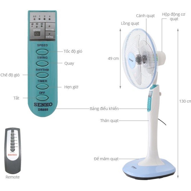 Quạt đứng điều khiển từ xa Senko DR1608- Màu Ngẫu Nhiên