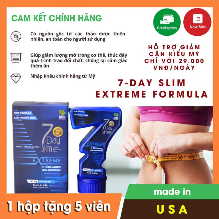 [TẶNG THÊM 5 VIÊN] Giảm cân 7 Day Slim - Viên Uống Giảm Cân 7dayslim từ Mỹ (Hộp 30 Viên) - Giấy Cam Kết