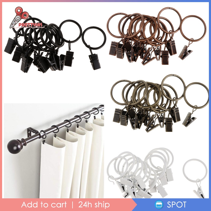 [Prettyia1] Set 12 Vòng Kẹp Rèm Cửa Kim Loại Cổ Điển 25mm / 32mm Kèm Khoen