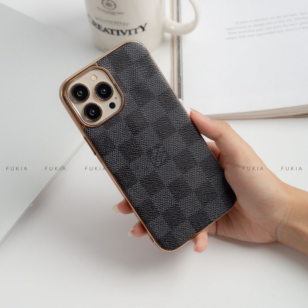 Ốp da thủ công viền gold IV dành cho IPhone 14/14Plus/14Pro/14Promax/13/13Pro/13Promax/12/12Pro/12Promax ODTC164