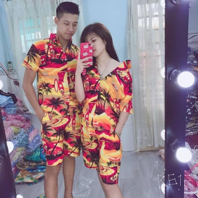 bộ sơmi thái cây dừa vàng đi biển cực hot