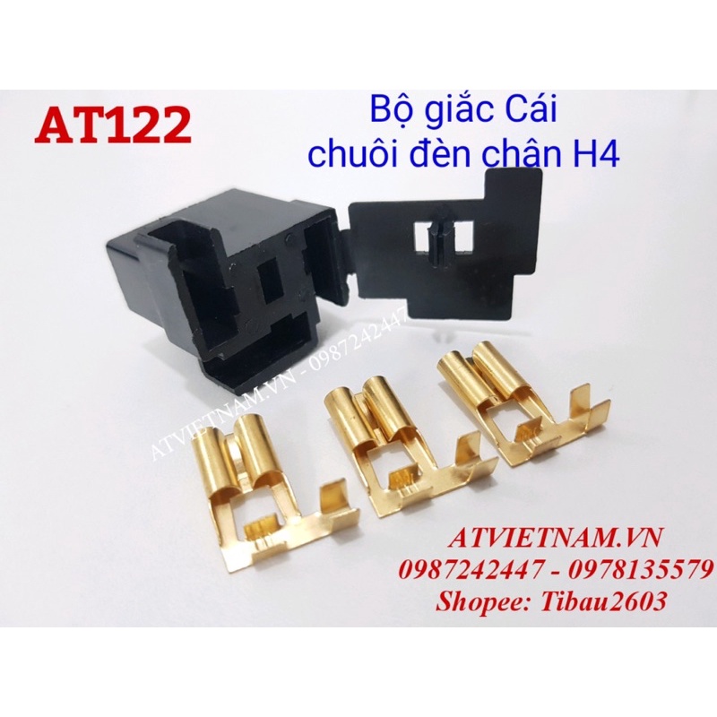 Bộ Giắc Chuôi cắm đèn chân H4 3P đầu cái - AT124 ( 1 Bịch / 10 bộ)