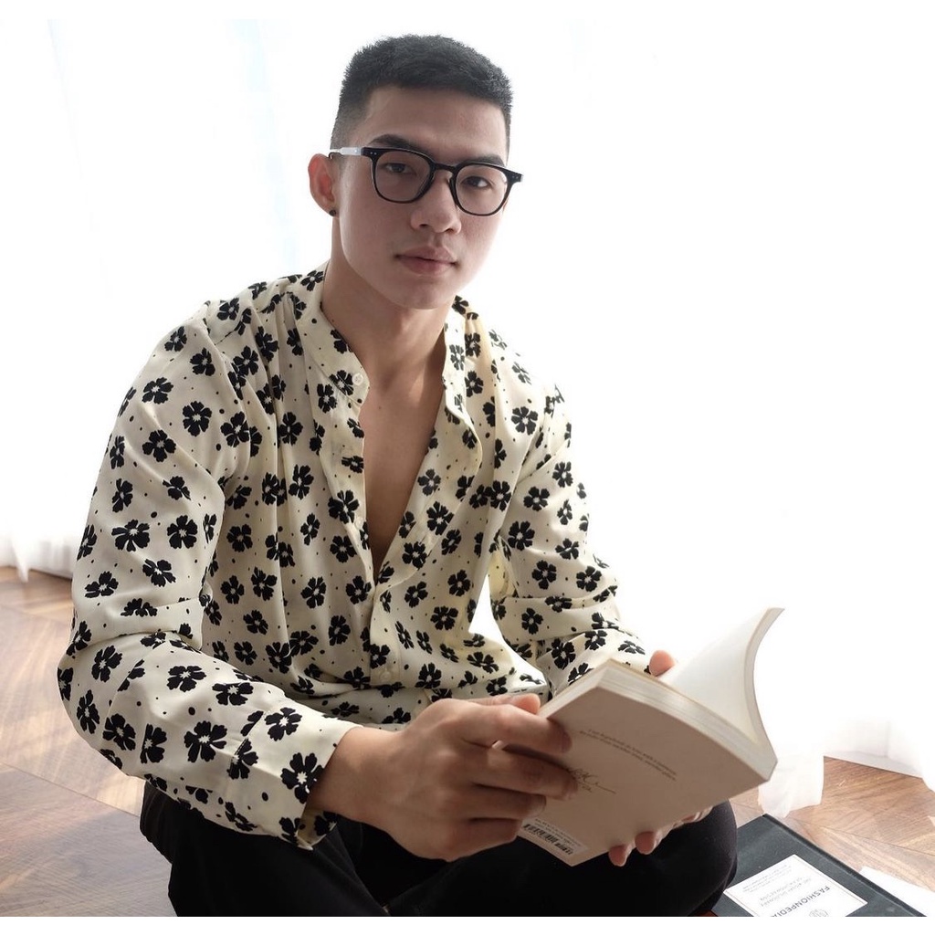 Áo sơ mi dài tay cổ tàu hoạ tiết hoa nhí UNCLÉ Tombrant Floral Blanc Shirt