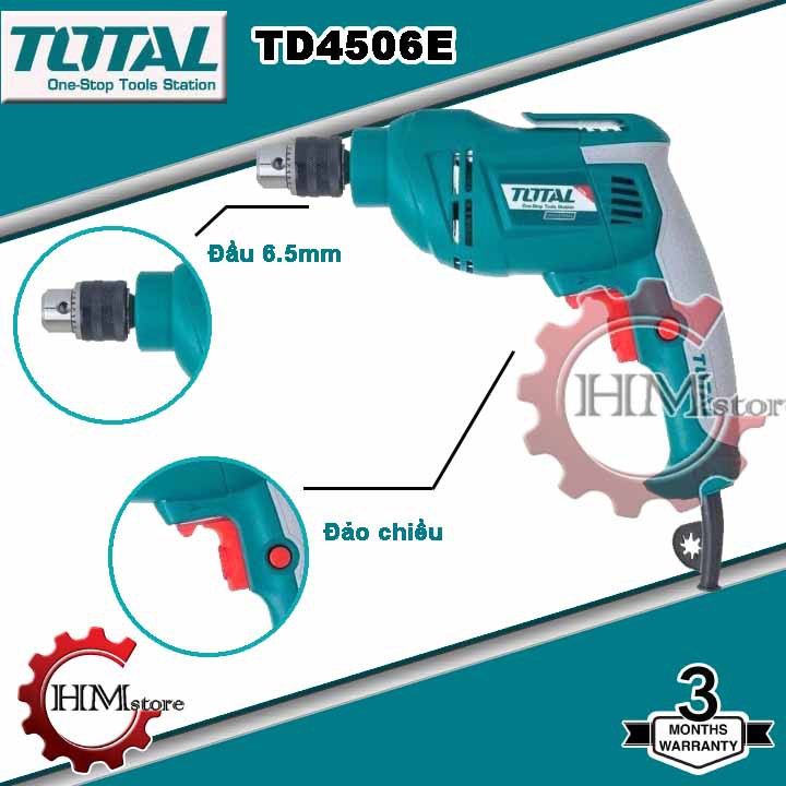 [Chính hãng] Máy khoan vặn vít Total TD4506E - Khoan cầm tay 6.5mm công suất 450w bảo hành 6 tháng