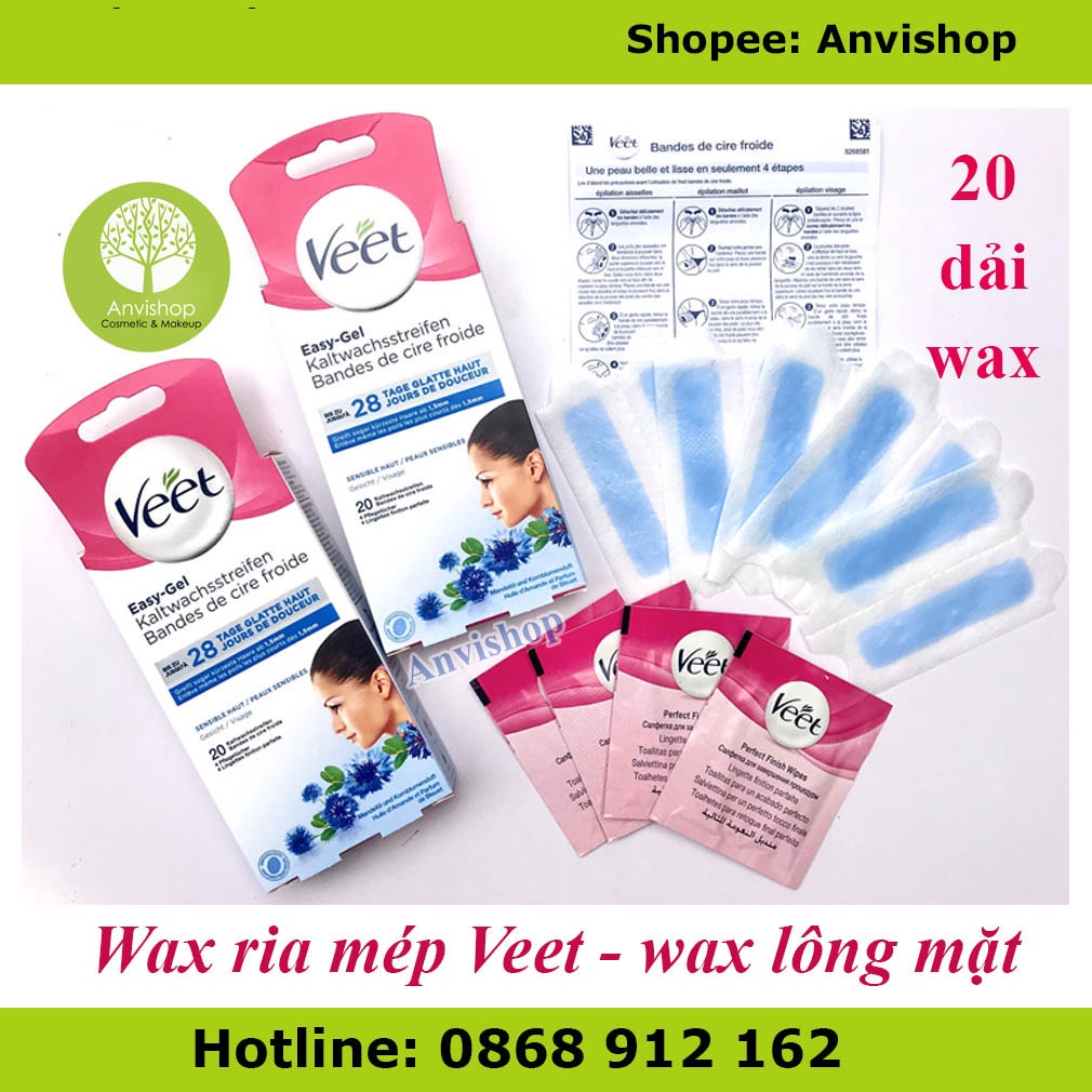 Combo Wax lông mặt Veet kèm bông tẩy trang Nga