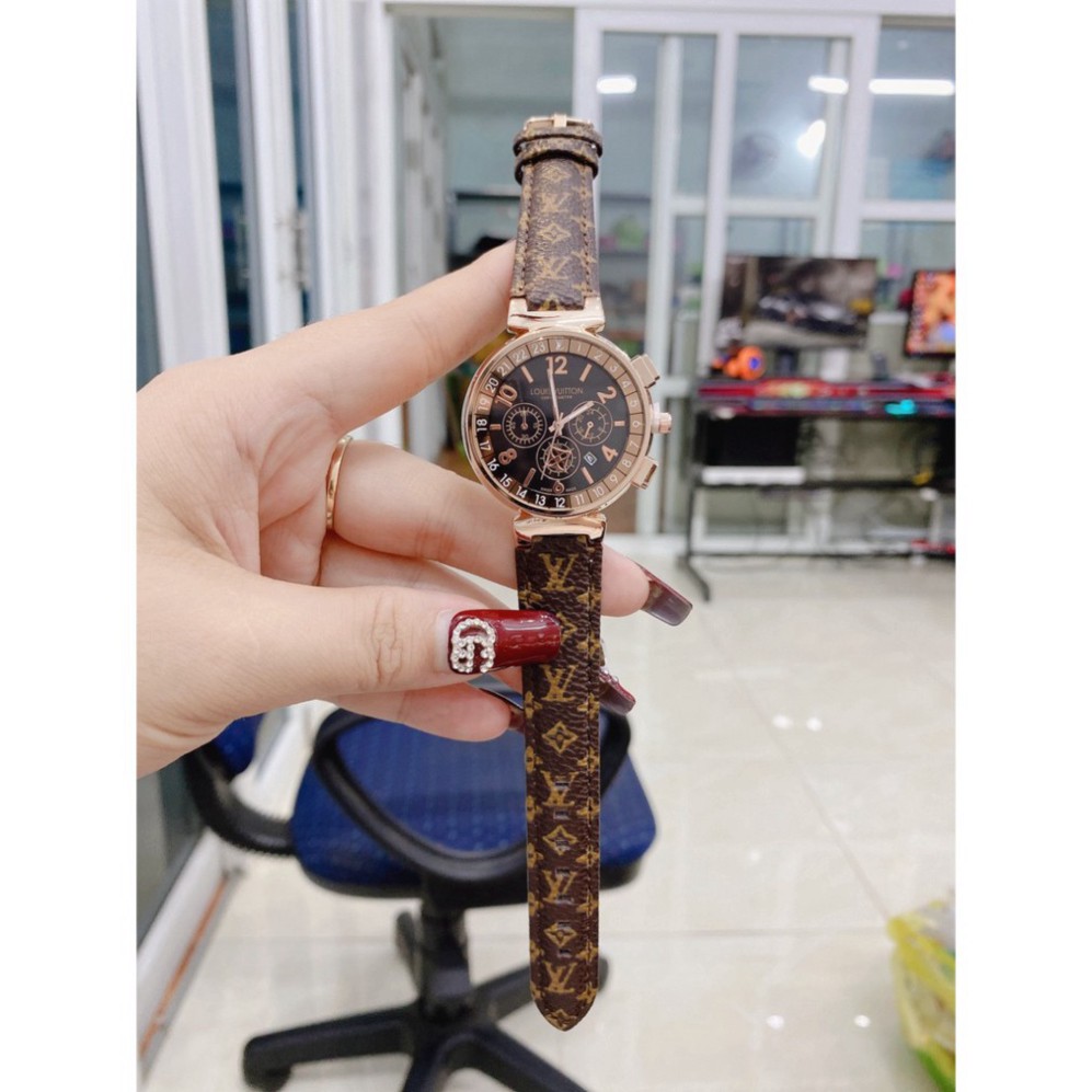 Đồng hồ LV nữ dây da nâu kiểu dáng thời thượng sang trọng, chống nước , bảo hành 12 tháng | BigBuy360 - bigbuy360.vn
