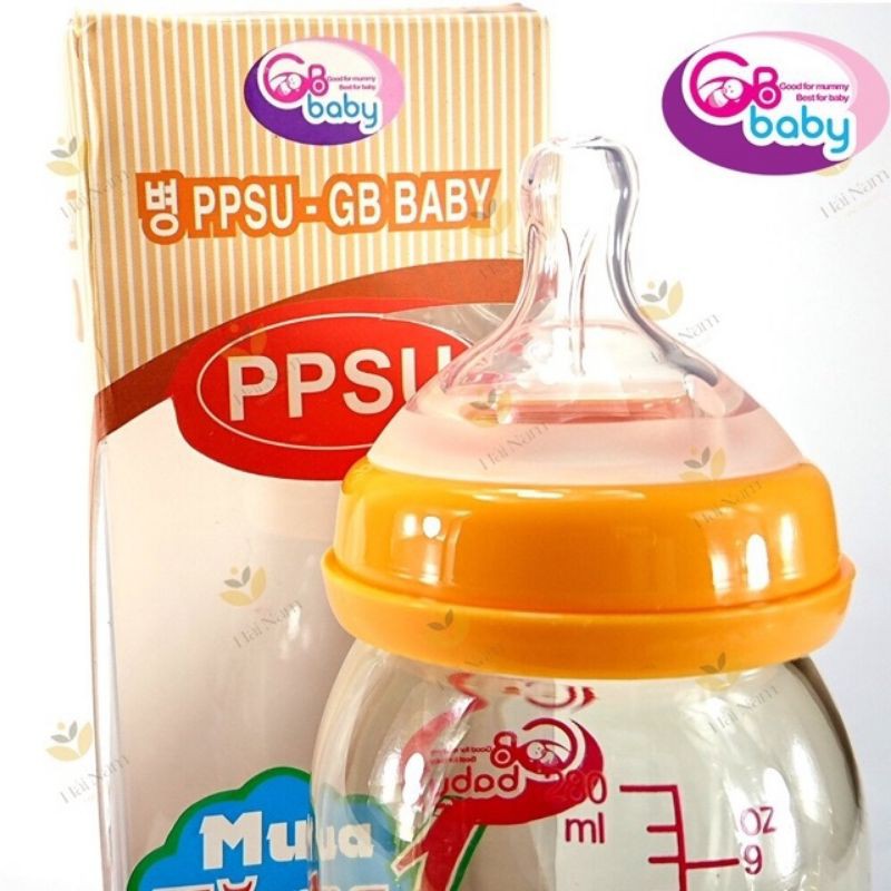 Bình Sữa PPSU GB BABY 180ml - 240ml Cổ Rộng Tặng Núm Thay Thế