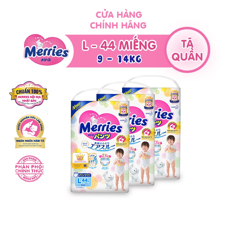 Combo 3 Tã quần Merries Đủ Size M58/L44/XL38/XXL26