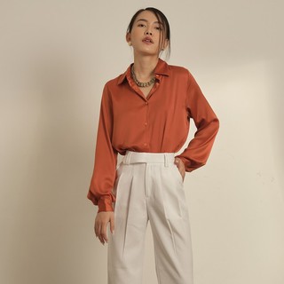 Áo sơ mi lụa satin trắng đen cam xám nữ EDINI - SM200