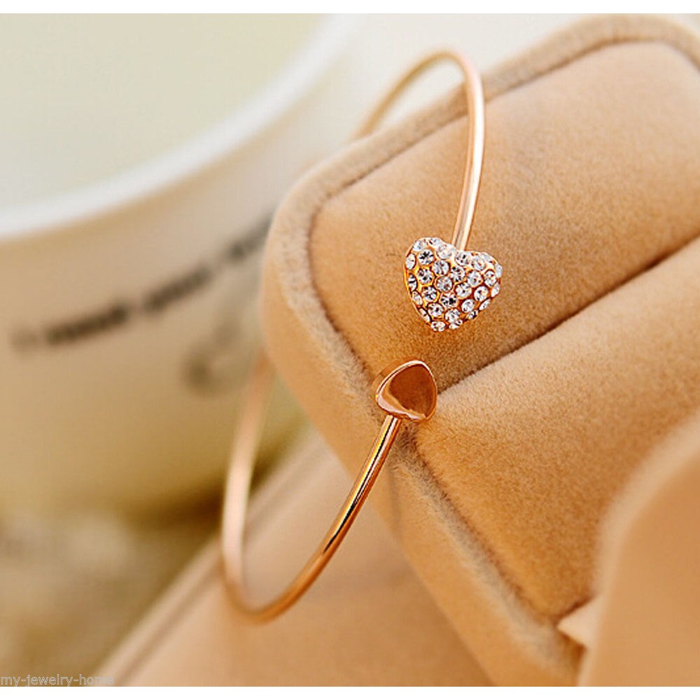 Vòng Tay CRRJU 003G Mặt Hình Trái Tim Đính Kim Cương Giả Phong Cách Hàn Quốc Dễ Thương Cho Nữ