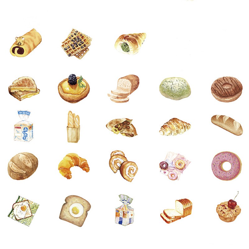 Set 46 miếng sticker hình bánh mì//bánh donut size nhỏ 44mm dán trang trí xinh xắn a6422