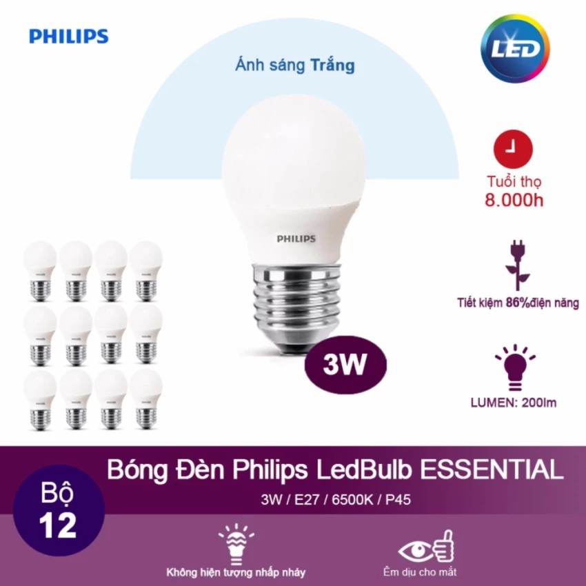 Bóng ESS Led Bulb Philips 3W/5W/7W/9W/11W/13W E27 3000/6500K 230V A60