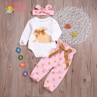 Set áo liền quần + Quần dài + băng đô xinh xắn cho bé gái