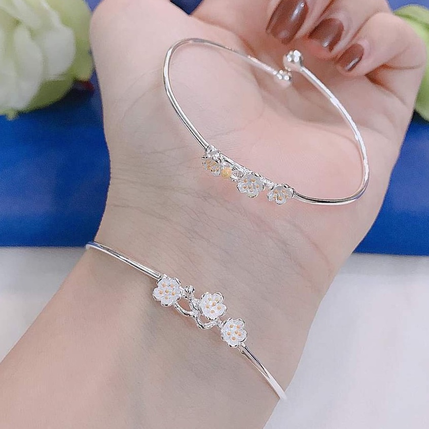 Vòng tay bạc Vòng Hoa Anh Đào nhỏ bạc ta free size