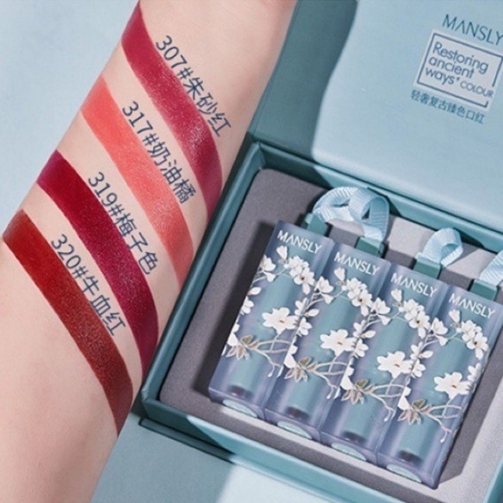 SET 4 son MANSLY lụa cao cấp xanh dương