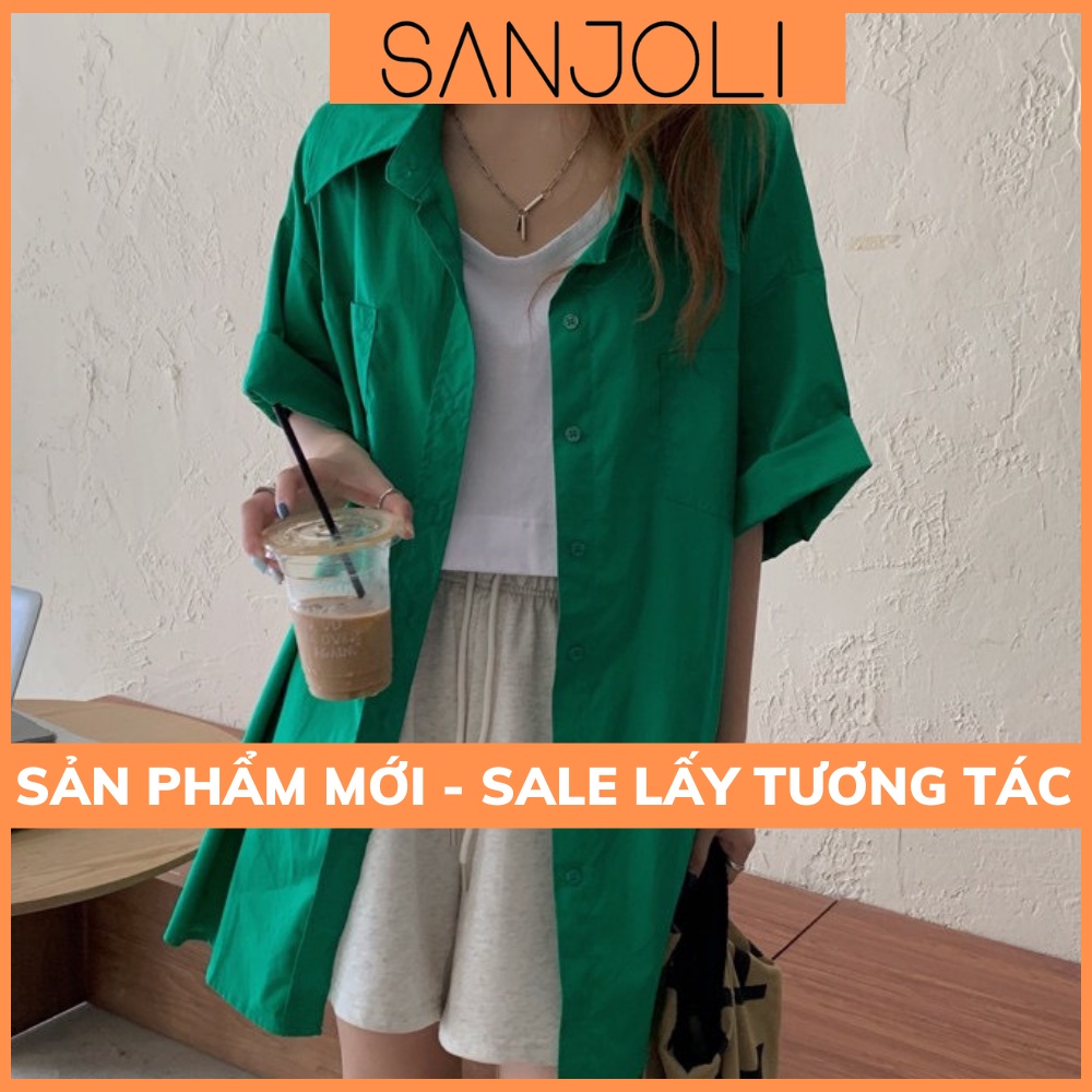 Áo Sơ Mi Form Rộng SANJOLI Áo So Mi Nữ Kiểu Oversize Tay Ngắn Thiết Kế Hàn Quốc Hot Trend AO058