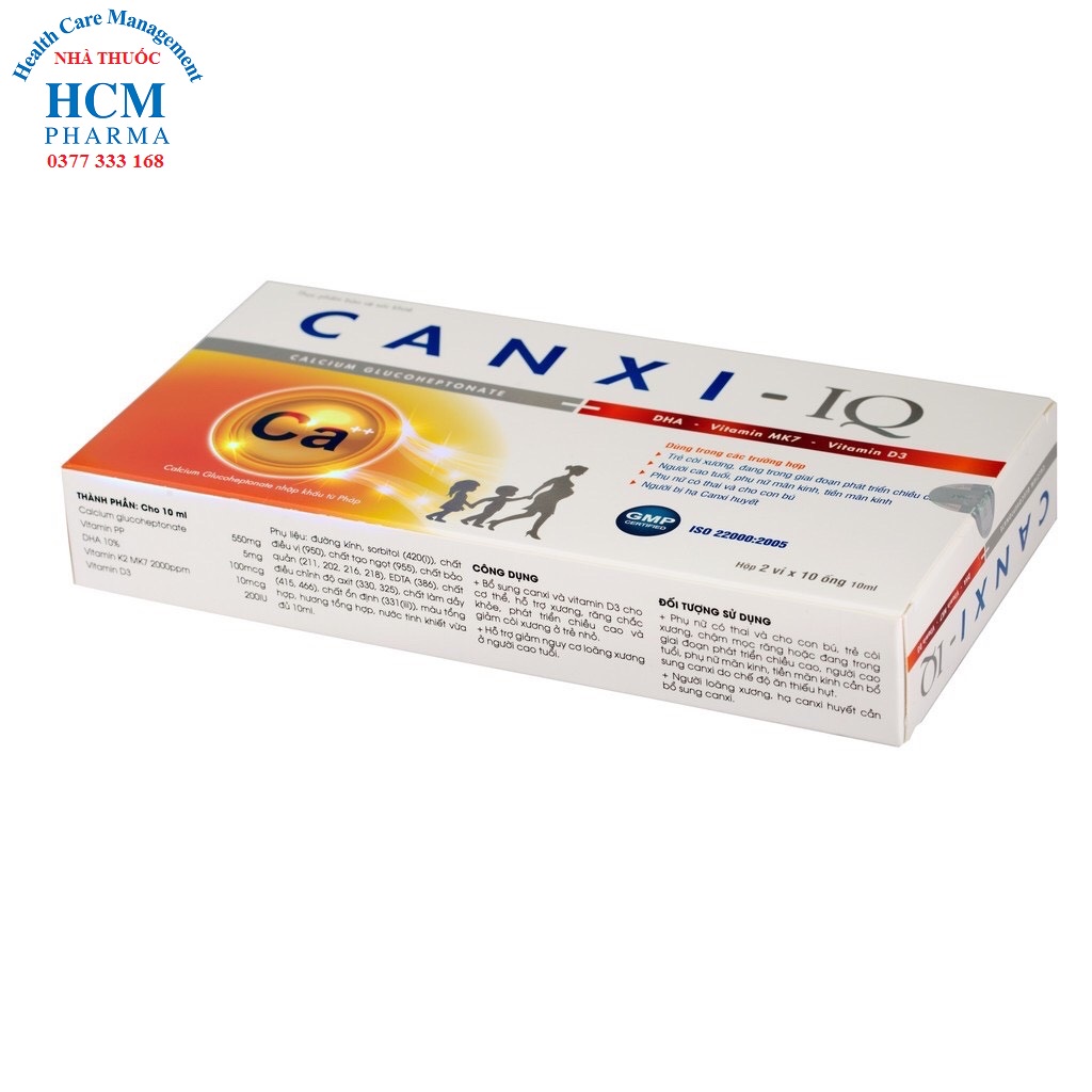 Canxi d3 k2 mk7 hữu cơ tăng chiều cao cho bé bà bầu phụ nữ người lớn CANXI-IQ dạng siro 20 ống 10ml BPC02