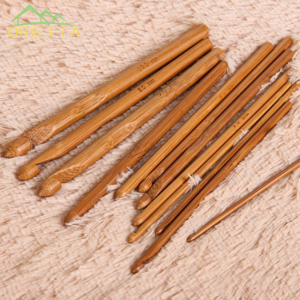 Orietta♛12-Size Bamboo Handle Crochet Hook Knit Weave Yarn Craft Knitting Needle