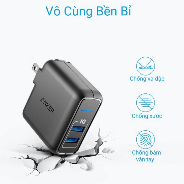 CỐC SẠC NHANH 2 CỔNG USB ANKER POWERPORT ELITE 2 24W A2023 - CỦ SẠC NHANH 2 CỔNG USB 24W A2023