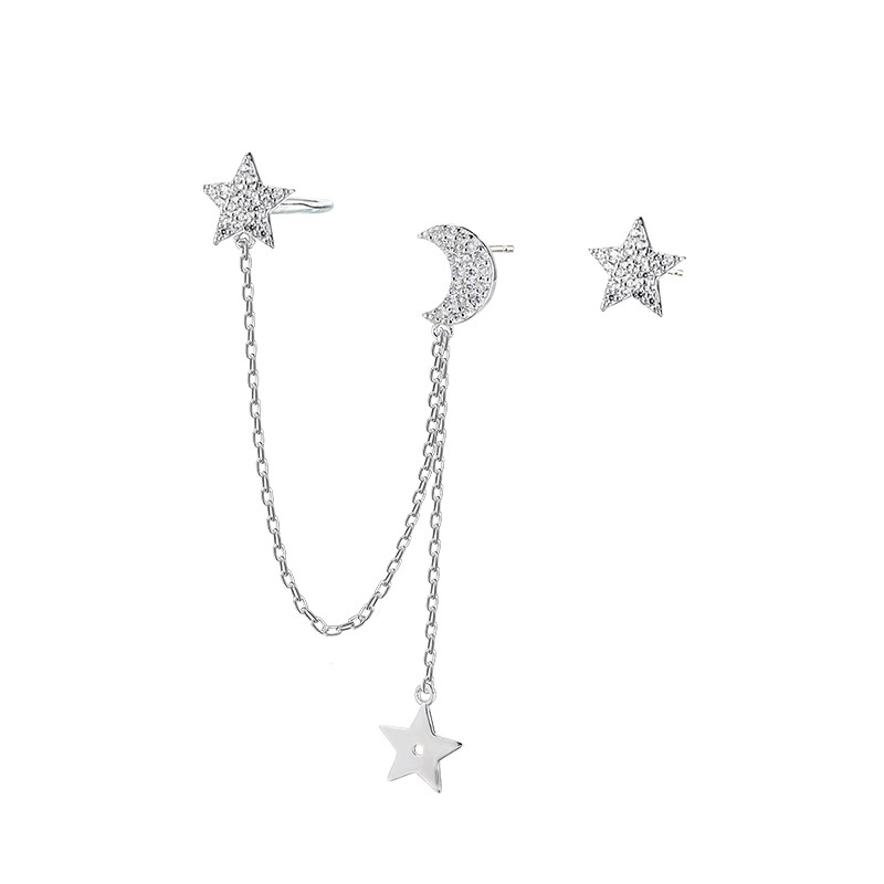 Bông Tai Mạ Bạc 925 Hình Ngôi Sao Mặt Trăng Xinh Xắn Thời Trang Cho Nữ