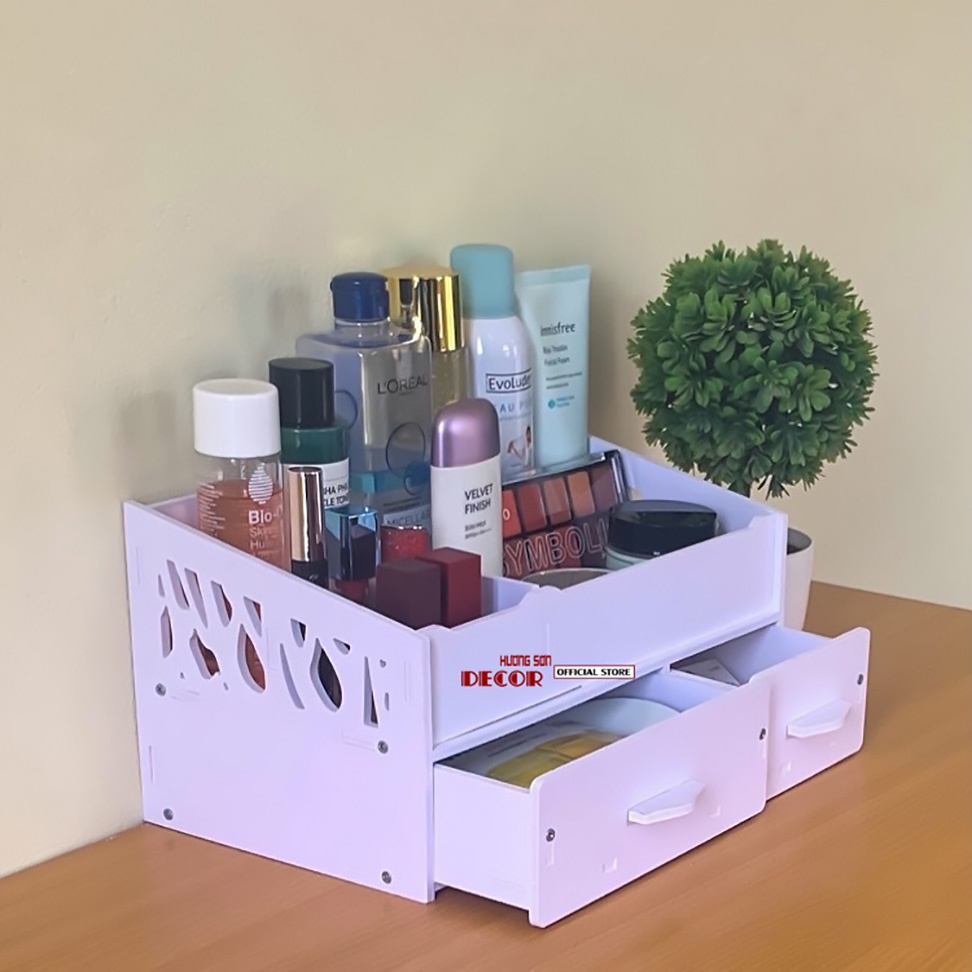Kệ mỹ phẩm đựng đồ trang điểm gỗ nhựa cao cấp là vật dụng không thể thiều cho phái đẹp KMP 01