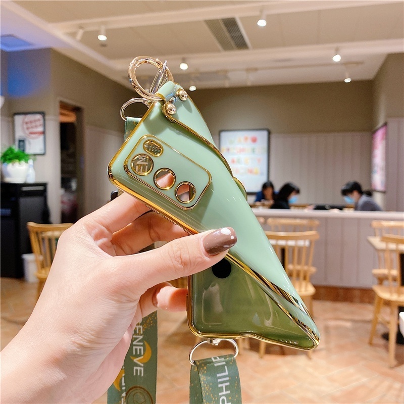 Ốp Điện Thoại Silicon Mềm Mạ Điện Màu Gradient Có Dây Đeo Cổ Tay Cho Realme 8i 9i 9 Pro Plus C35 7 5 6 Pro