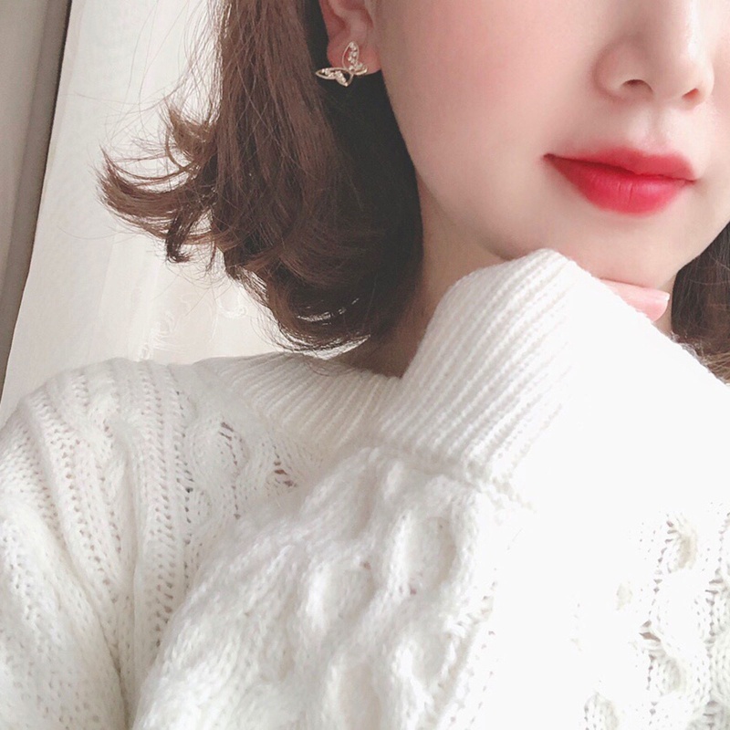 1 Đôi Bông Tai Hình Bướm Rỗng Đính Đá Zircon