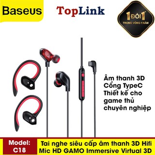 Tai nghe nhét tai chơi game chuyên dụng c18 dây dài 1.2m cho type-c - thương hiệu baseus