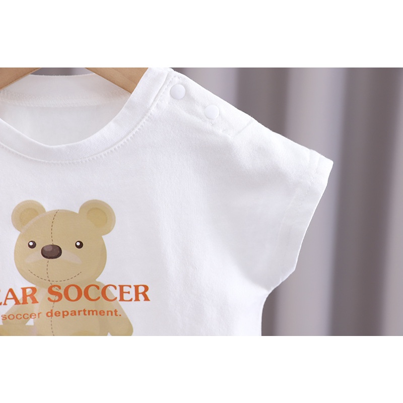 Bộ Áo Liền Quần Bằng Cotton Tay Ngắn In Họa Tiết Gấu Hoạt Hình Dễ Thương Thời Trang Mùa Hè Cho Bé Sơ Sinh 0-2 Tuổi