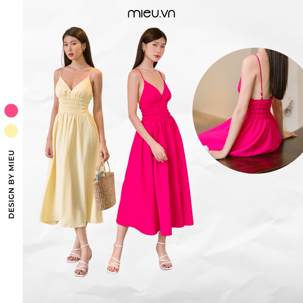 Đầm maxi 2 dây xẻ V bo eo bản to sexy chất vải carolang không nhăn dày dặn MIEU - HJN01