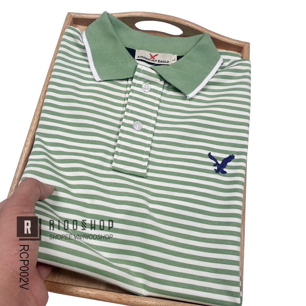 Áo phông nam có cổ sọc ngang kẻ nhỏ đẹp Eagle RCP002 - áo thun nam form rộng Riooshop | BigBuy360 - bigbuy360.vn