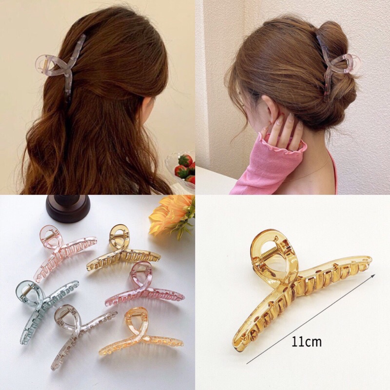 Kẹp Tóc Càng Cua Xoắn Chéo Trong Suốt Hàm Cá Mập Size Lớn Màu Kẹo Ngọt