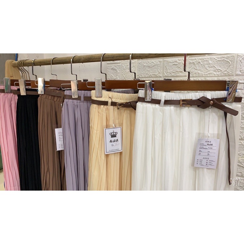 Chân váy dập ly dáng dài midi Vintage kèm đai lưng cạp thun lưng cao- hàng quảng châu | BigBuy360 - bigbuy360.vn
