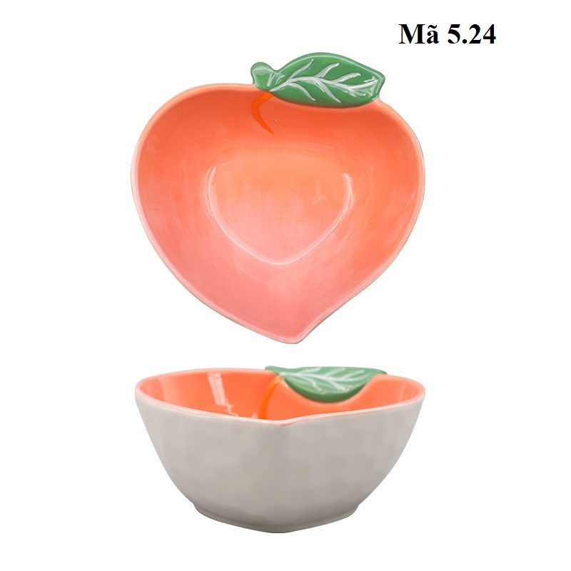 Bát đĩa bằng sứ hình quả đào, đồ dùng ăn dặm cho bé 5.24