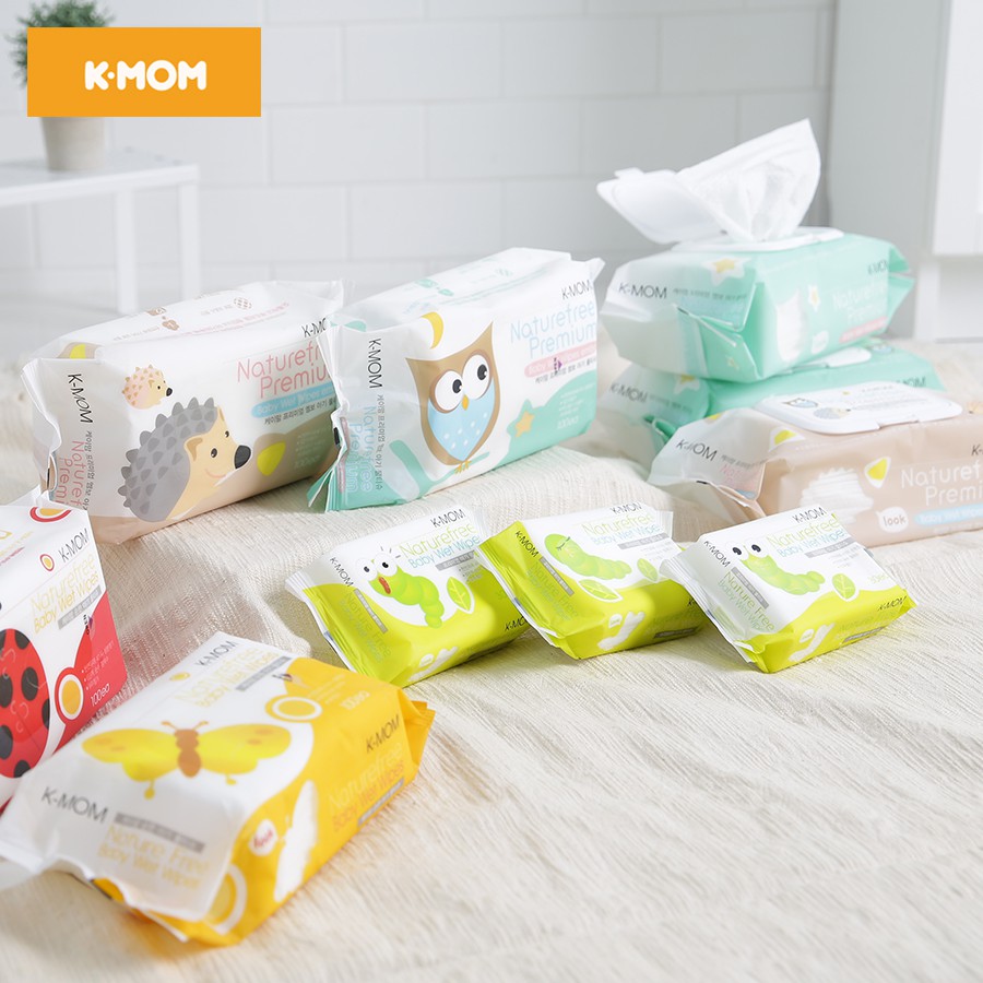 Combo KHĂN ƯỚT CAO CẤP K-MOM HÀN QUỐC VÂN NỔI CÓ NẮP (100tờ) mua 2 tặng 1