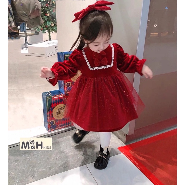 VÁY XINH ĐI TIỆC CHO BÉ/ VÁY NHUNG ĐỎ CHO BÉ