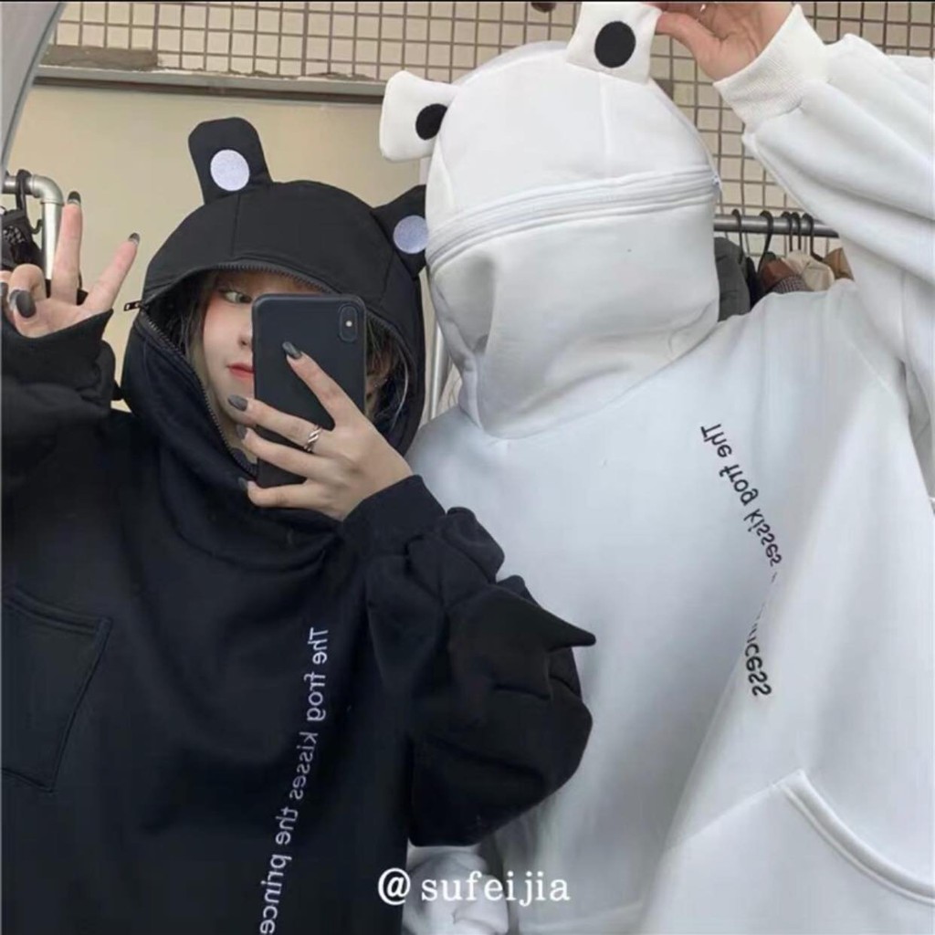 Áo Hoodie Mũ Ếch ❤️ Áo nỉ bông nữ khóa ZIP mũ form rộng style cá tính SIÊU HOT ❤️ | BigBuy360 - bigbuy360.vn