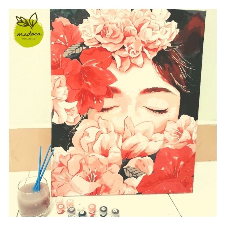 Tranh tô màu, Tranh số hóa tự tô Madoca có khung 40x50cm Nàng xuân T914