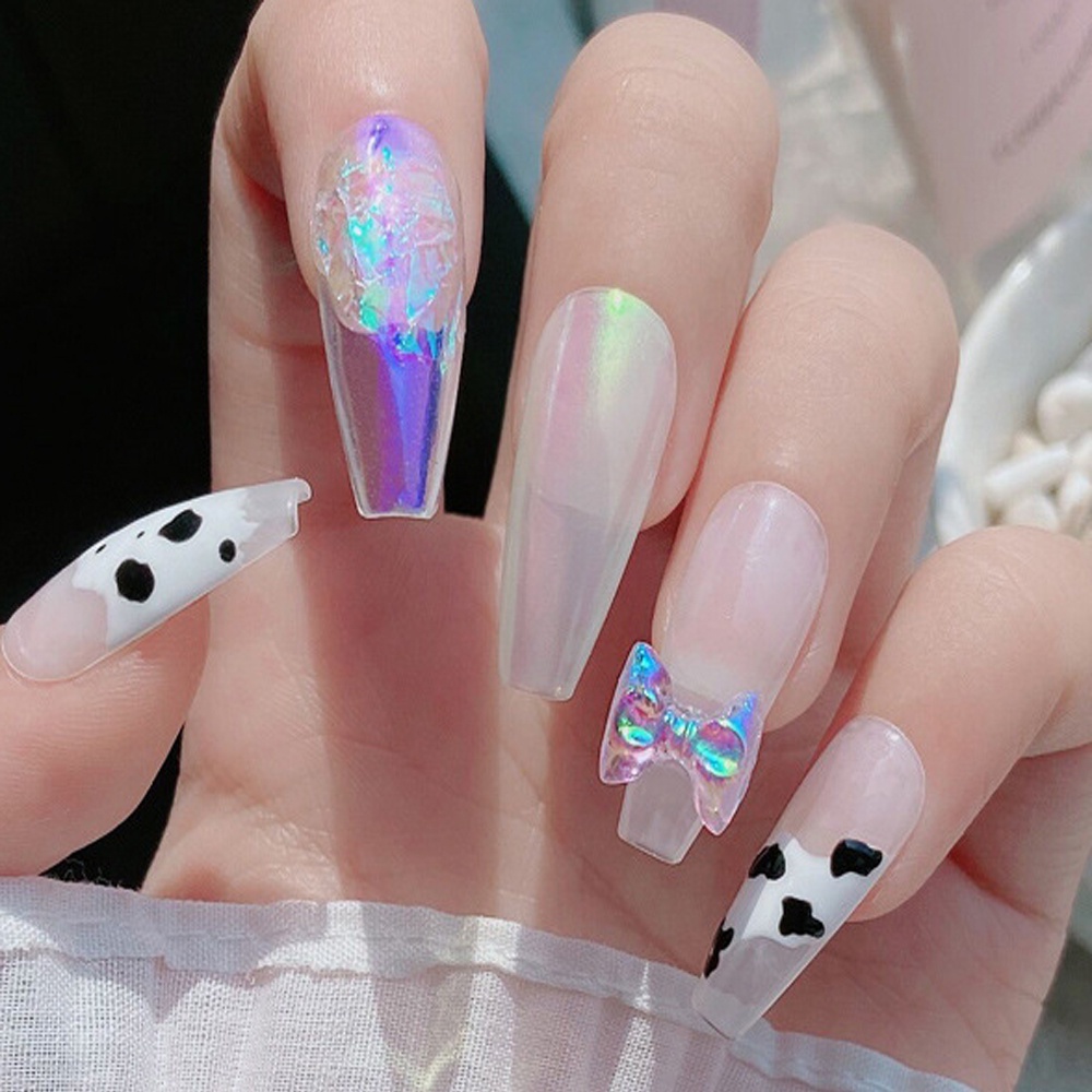 Miếng Dán Trang Trí Móng Tay Hình Nơ 3D Màu Trong Suốt Lấp Lánh Thời Trang Dành Cho Nữ