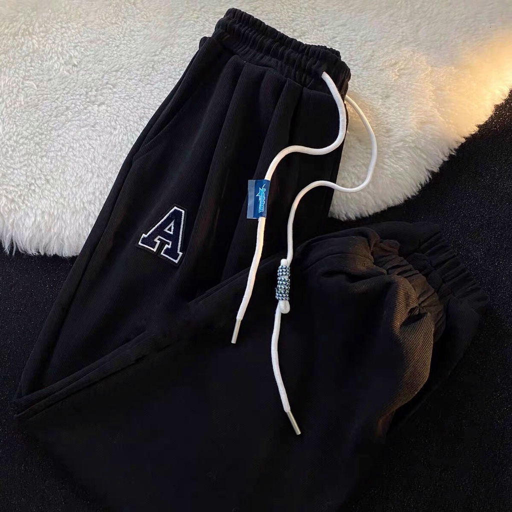 Quần Nỉ Ống Boom Thêu Chữ A PEONYB Unisex [FREESHIP] Culottes suông ống rộng đường phố kiểu dáng hàn quốc đẹp