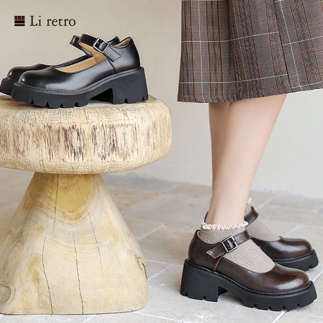 Giày Platform Mary Jane - Giày da nữ vintage Li retro