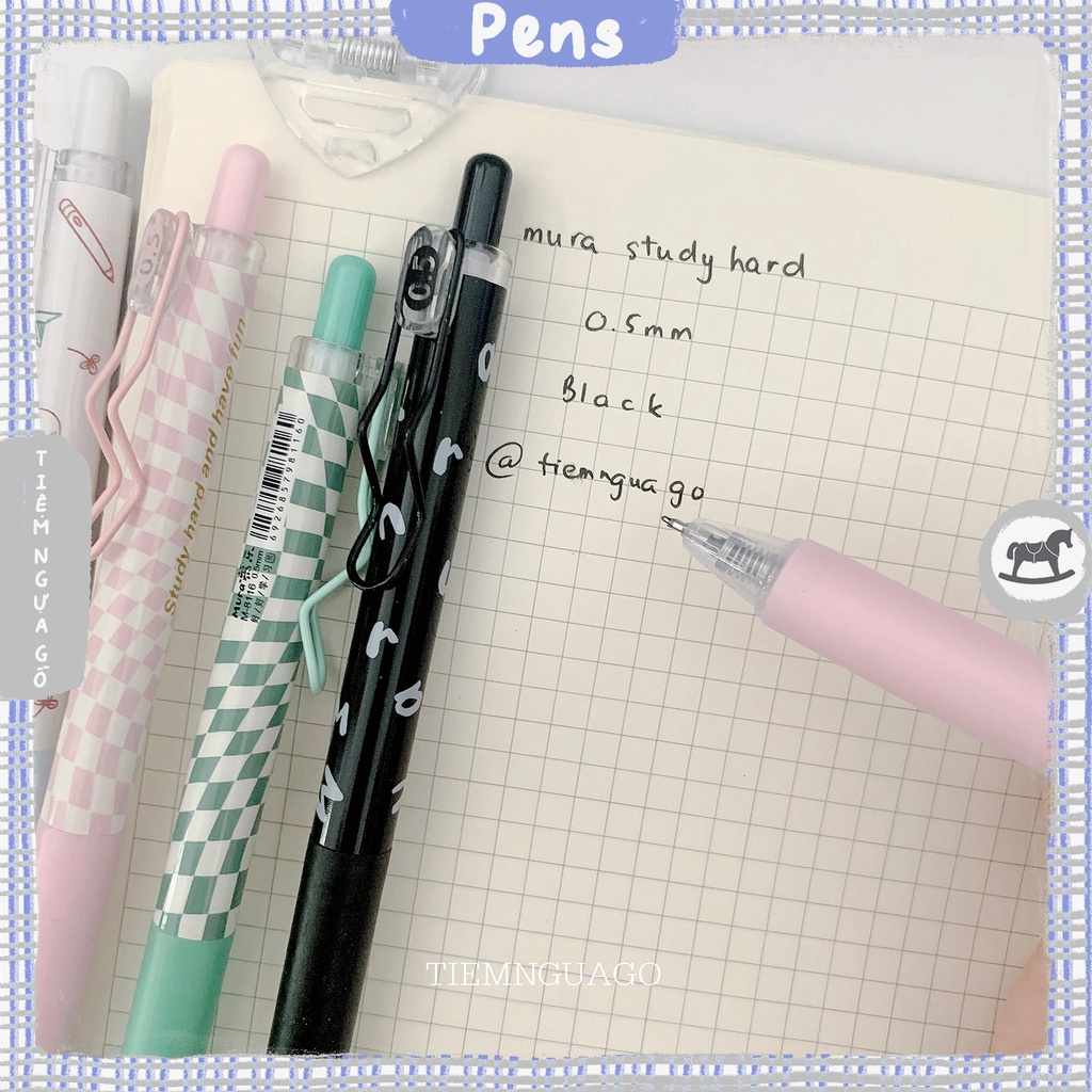 Bút gel đen MURA Study Hard tặng kèm ngòi refill 0.5mm cao cấp mực mau khô - Tiệm Ngựa Gỗ